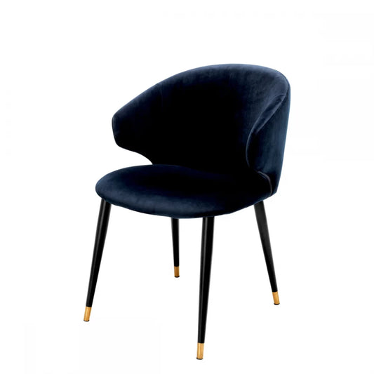 Scaun cu brate tapitat cu Catifea Albastru inchis cu picioare din Metal Negru/Auriu H82xL57xA64cm Volante Eichholtz