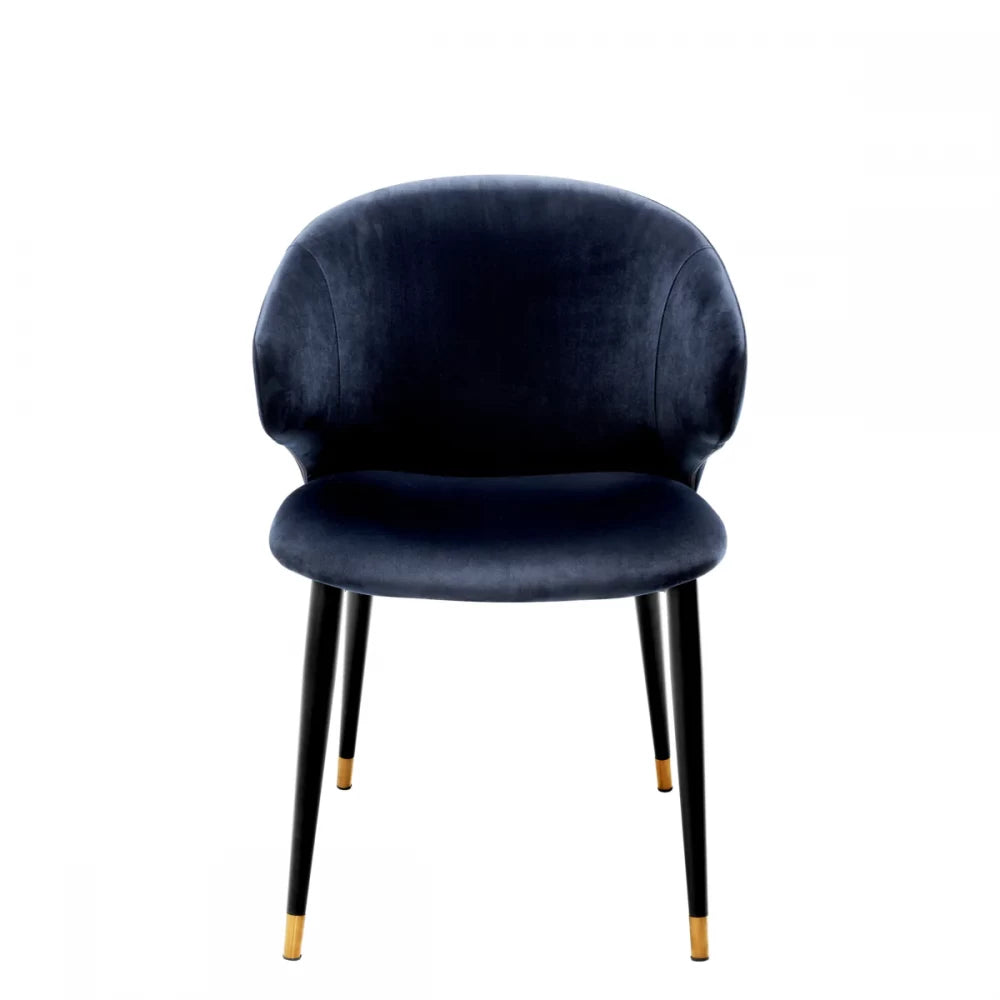 Scaun cu brate tapitat cu Catifea Albastru inchis cu picioare din Metal Negru/Auriu H82xL57xA64cm Volante Eichholtz