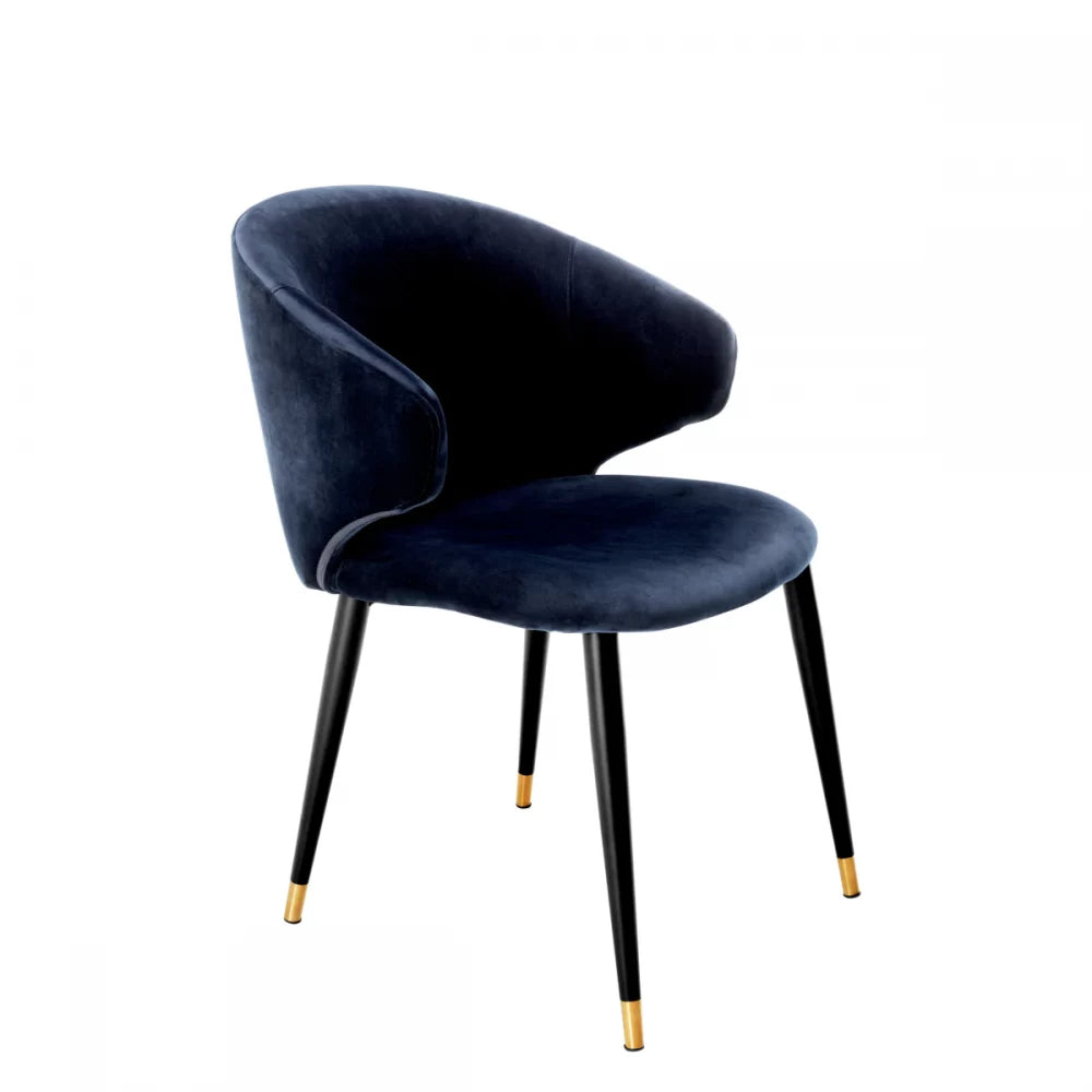 Scaun cu brate tapitat cu Catifea Albastru inchis cu picioare din Metal Negru/Auriu H82xL57xA64cm Volante Eichholtz