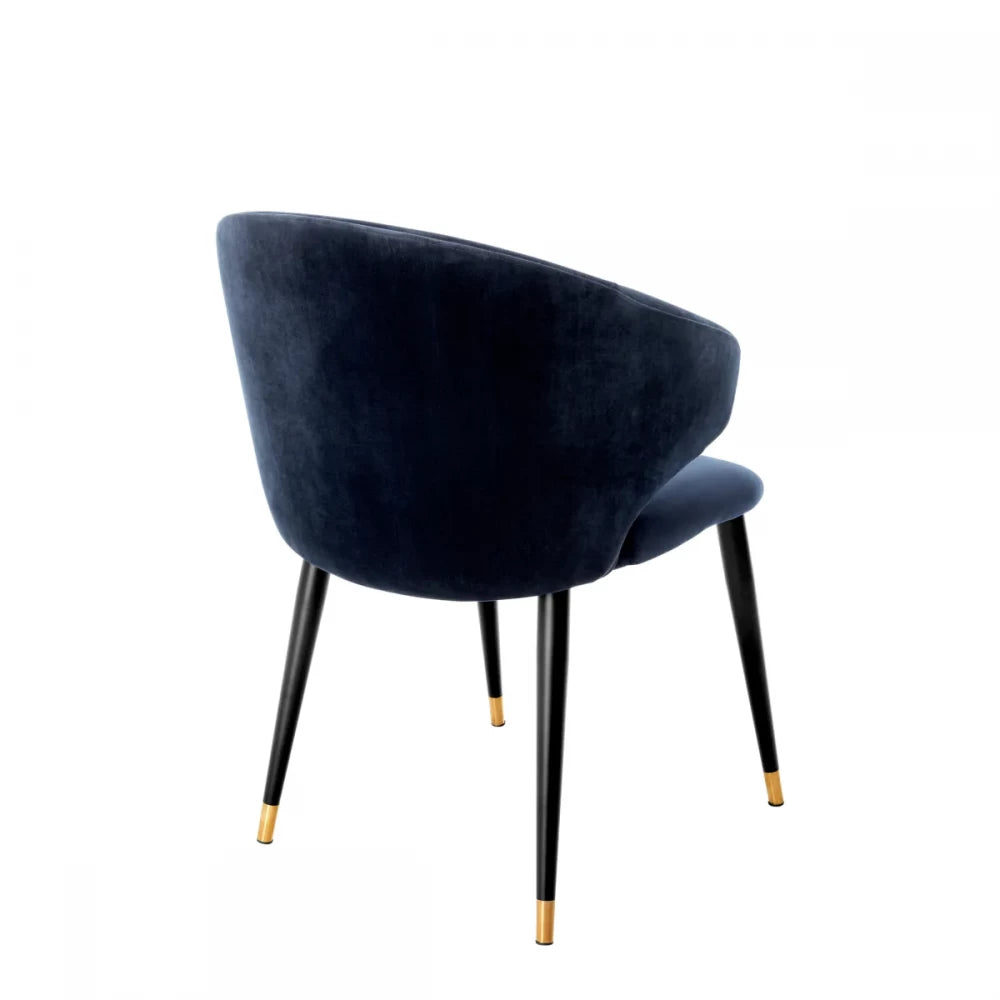 Scaun cu brate tapitat cu Catifea Albastru inchis cu picioare din Metal Negru/Auriu H82xL57xA64cm Volante Eichholtz
