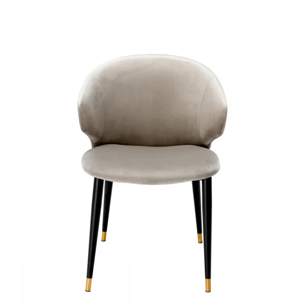 Scaun cu brate tapitat cu Catifea Bej cu picioare din Metal Negru/Auriu H82xL57xA64cm Volante Eichholtz
