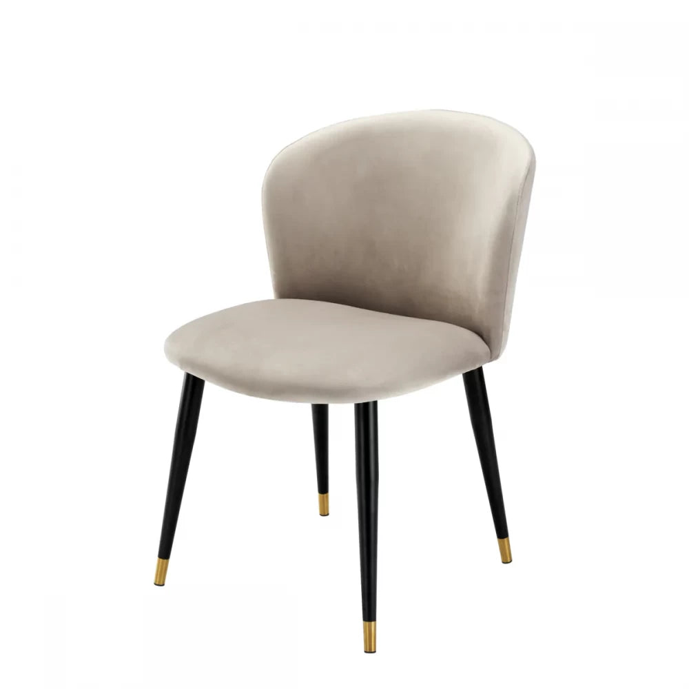 Scaun tapitat cu Catifea Bej cu picioare din Metal Negru/Auriu H82xL56xA64cm Volante Eichholtz