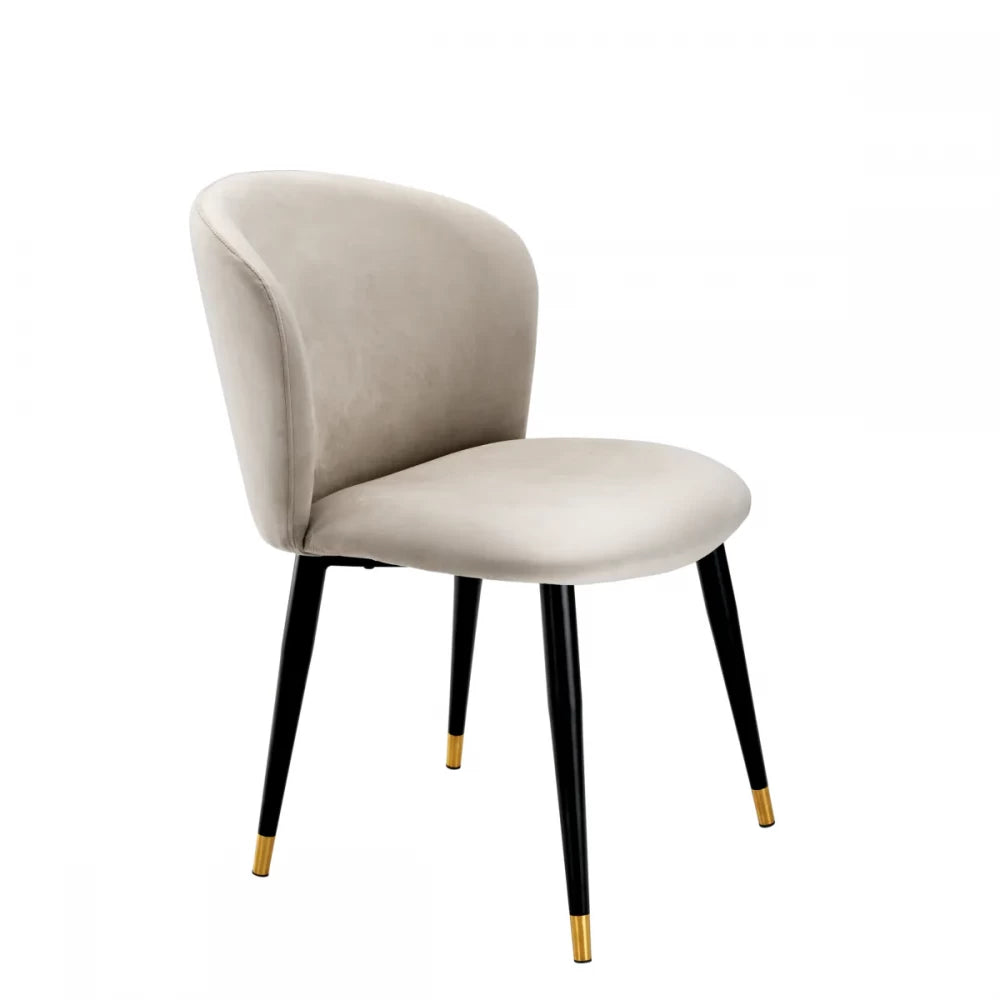 Scaun tapitat cu Catifea Bej cu picioare din Metal Negru/Auriu H82xL56xA64cm Volante Eichholtz