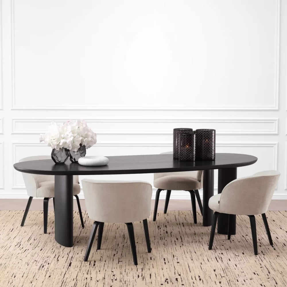 Scaun tapitat cu Stofa Bej cu picioare din Metal Negru H75xL63xA63cm Vichy Eichholtz