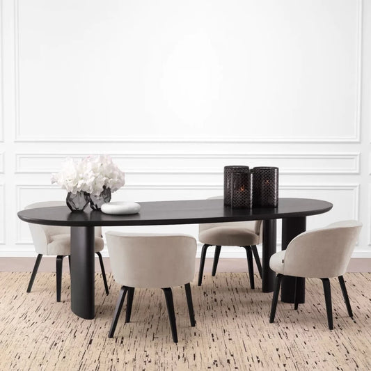 Scaun tapitat cu Stofa Bej cu picioare din Metal Negru H75xL63xA63cm Vichy Eichholtz