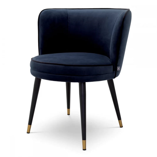 Scaun pivotant tapitat cu Catifea Albastru inchis cu picioare din Metal Negru/Auriu H76xL62xA62cm Grena Eichholtz