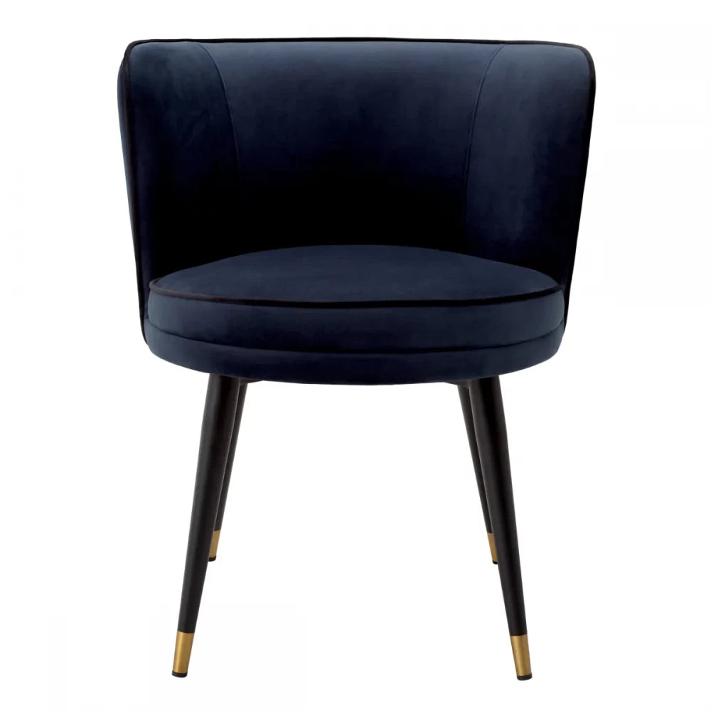 Scaun pivotant tapitat cu Catifea Albastru inchis cu picioare din Metal Negru/Auriu H76xL62xA62cm Grena Eichholtz
