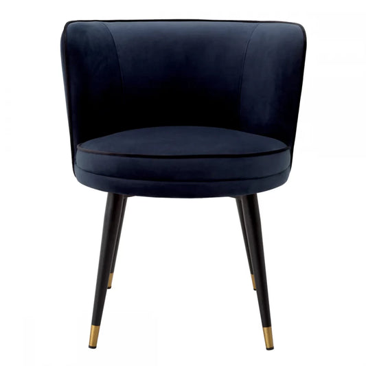 Scaun pivotant tapitat cu Catifea Albastru inchis cu picioare din Metal Negru/Auriu H76xL62xA62cm Grena Eichholtz