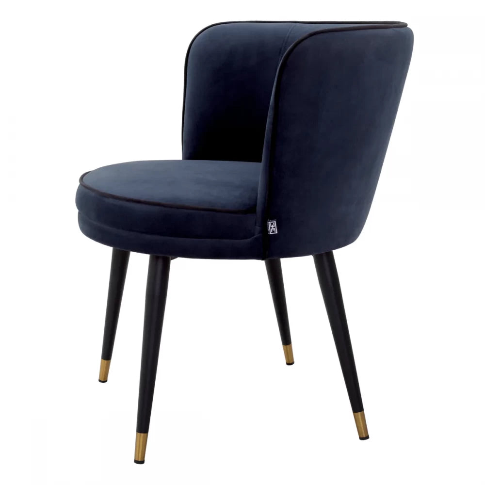 Scaun pivotant tapitat cu Catifea Albastru inchis cu picioare din Metal Negru/Auriu H76xL62xA62cm Grena Eichholtz
