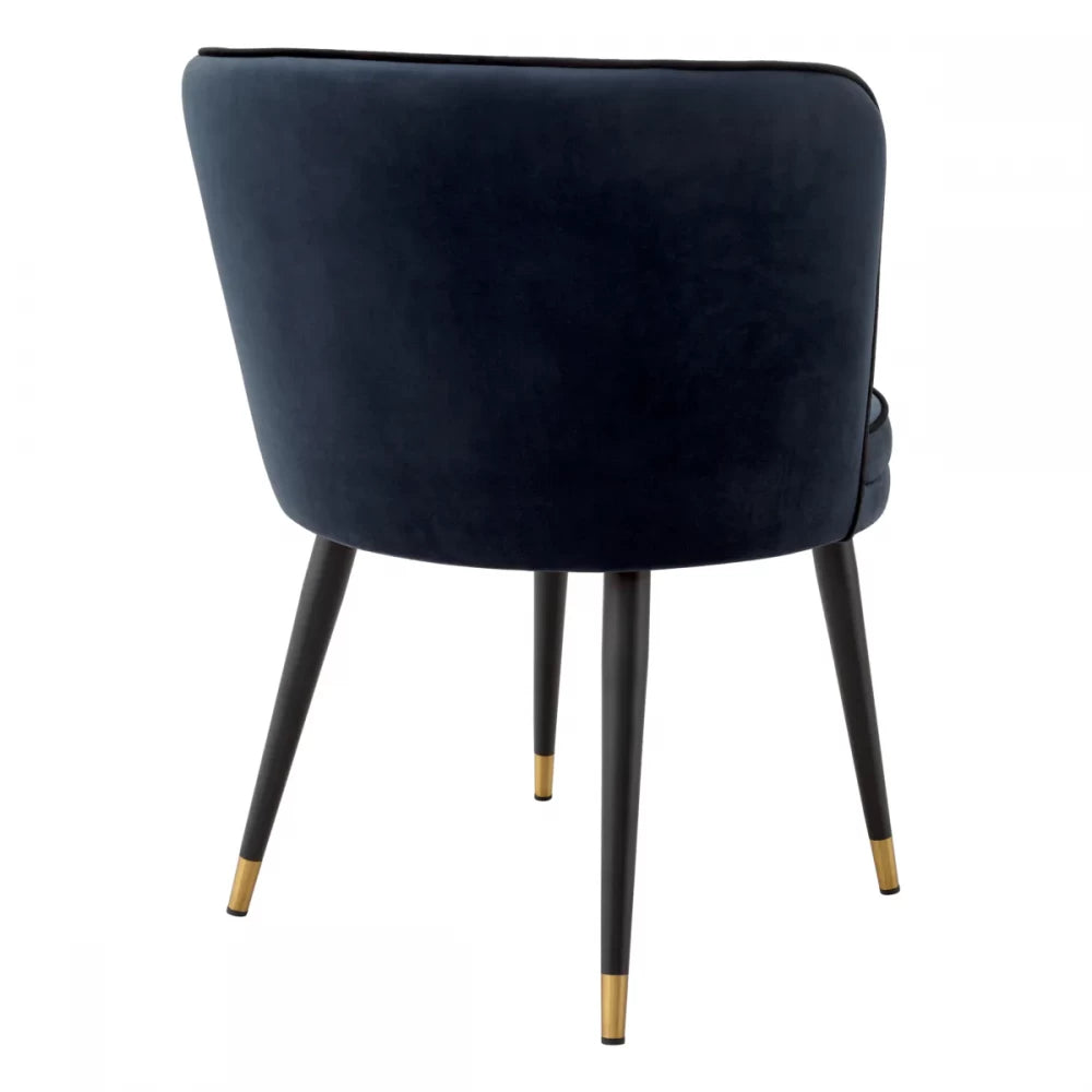 Scaun pivotant tapitat cu Catifea Albastru inchis cu picioare din Metal Negru/Auriu H76xL62xA62cm Grena Eichholtz