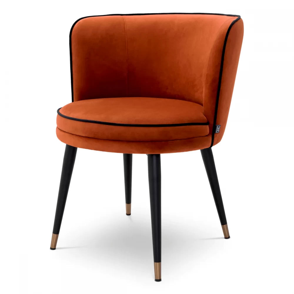 Scaun pivotant tapitat cu Catifea Portocaliu cu picioare din Metal Negru/Auriu H76xL62xA62cm Grena Eichholtz
