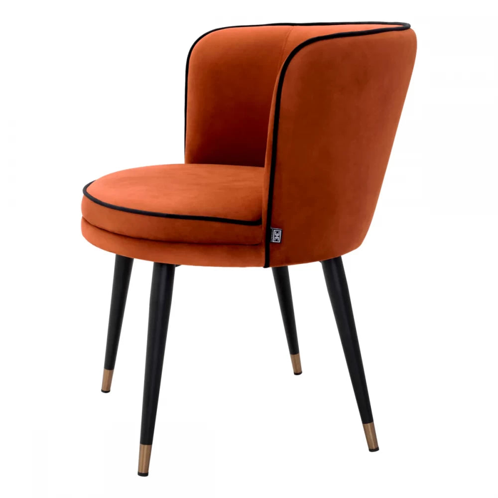 Scaun pivotant tapitat cu Catifea Portocaliu cu picioare din Metal Negru/Auriu H76xL62xA62cm Grena Eichholtz