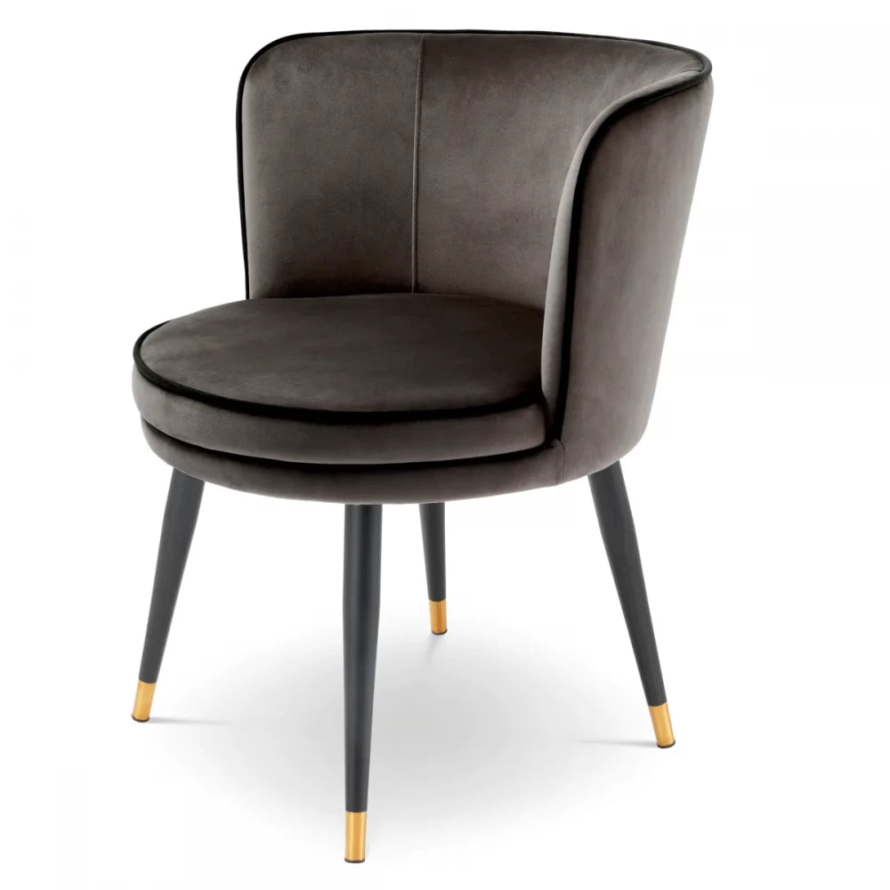 Scaun pivotant tapitat cu Catifea Gri cu picioare din Metal Negru/Auriu H76xL62xA62cm Grena Eichholtz