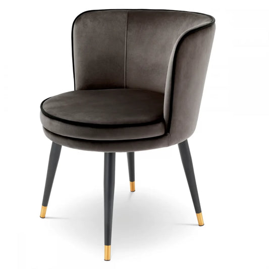 Scaun pivotant tapitat cu Catifea Gri cu picioare din Metal Negru/Auriu H76xL62xA62cm Grena Eichholtz