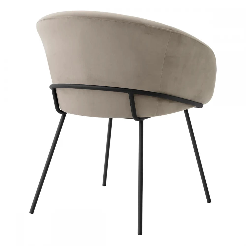 Scaun tapitat cu Catifea Grej cu picioare din Metal Negru H77.5xL62.5xA61cm Campus Eichholtz