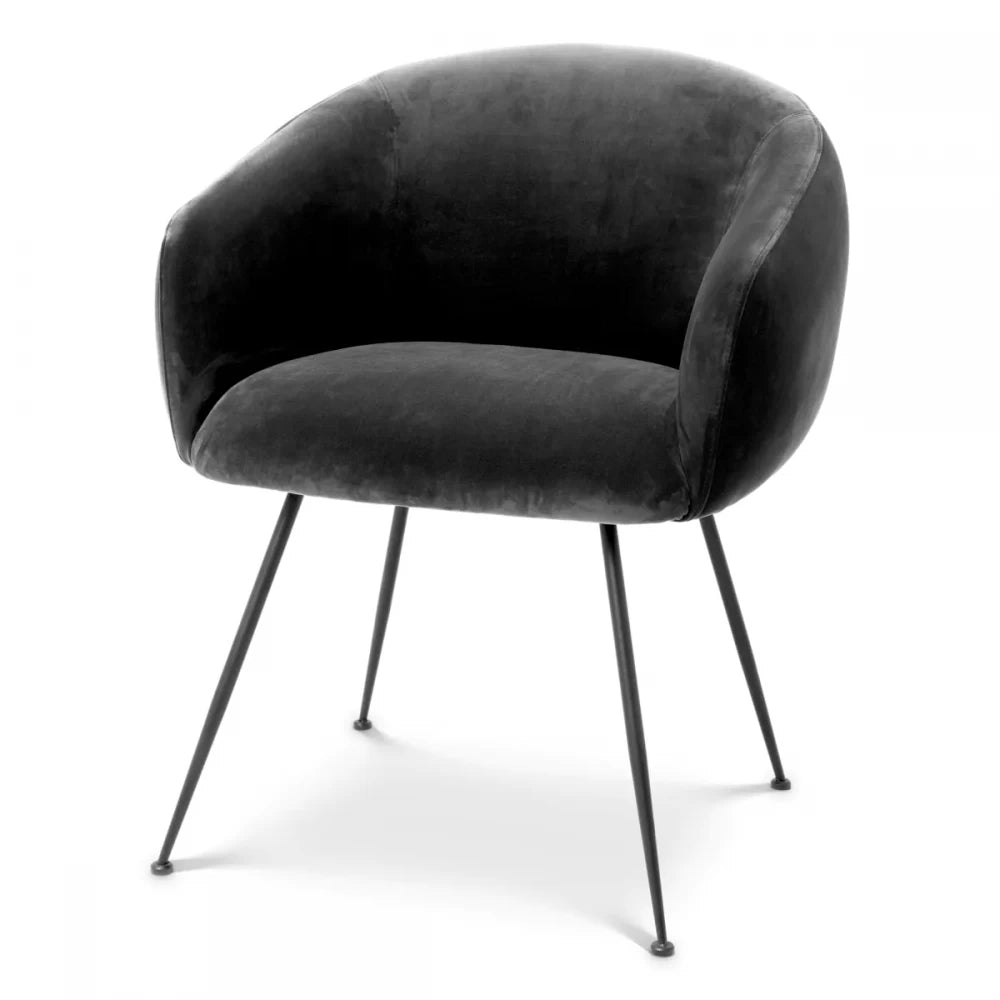 Scaun tapitat cu Catifea Gri inchis cu picioare din Metal Negru H79xL61xA60cm Elbury Eichholtz