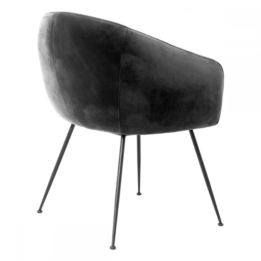 Scaun tapitat cu Catifea Gri inchis cu picioare din Metal Negru H79xL61xA60cm Elbury Eichholtz