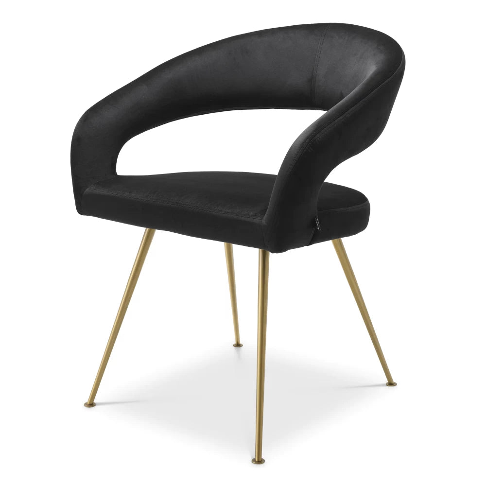 Scaun tapitat cu Catifea Negru cu picioare din Metal Auriu H77xL58xA56cm Bravo Eichholtz