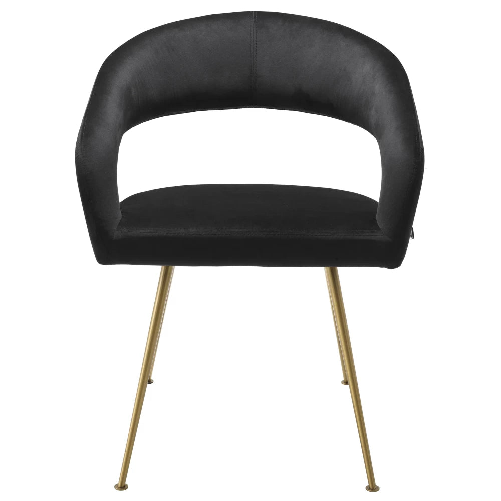 Scaun tapitat cu Catifea Negru cu picioare din Metal Auriu H77xL58xA56cm Bravo Eichholtz