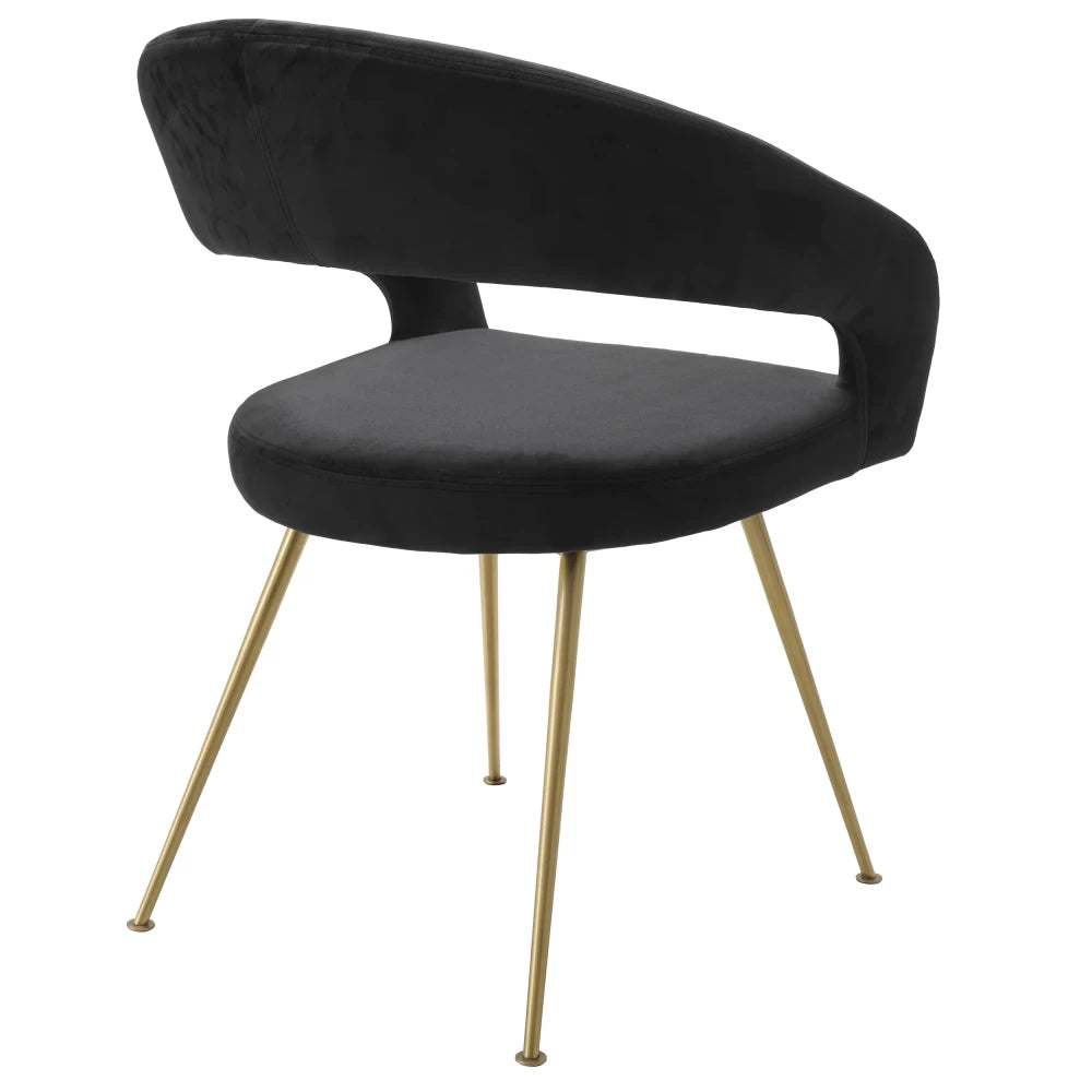 Scaun tapitat cu Catifea Negru cu picioare din Metal Auriu H77xL58xA56cm Bravo Eichholtz