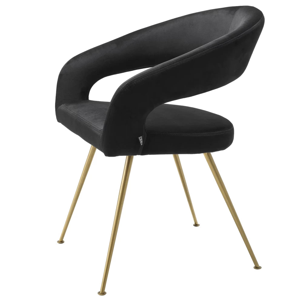 Scaun tapitat cu Catifea Negru cu picioare din Metal Auriu H77xL58xA56cm Bravo Eichholtz