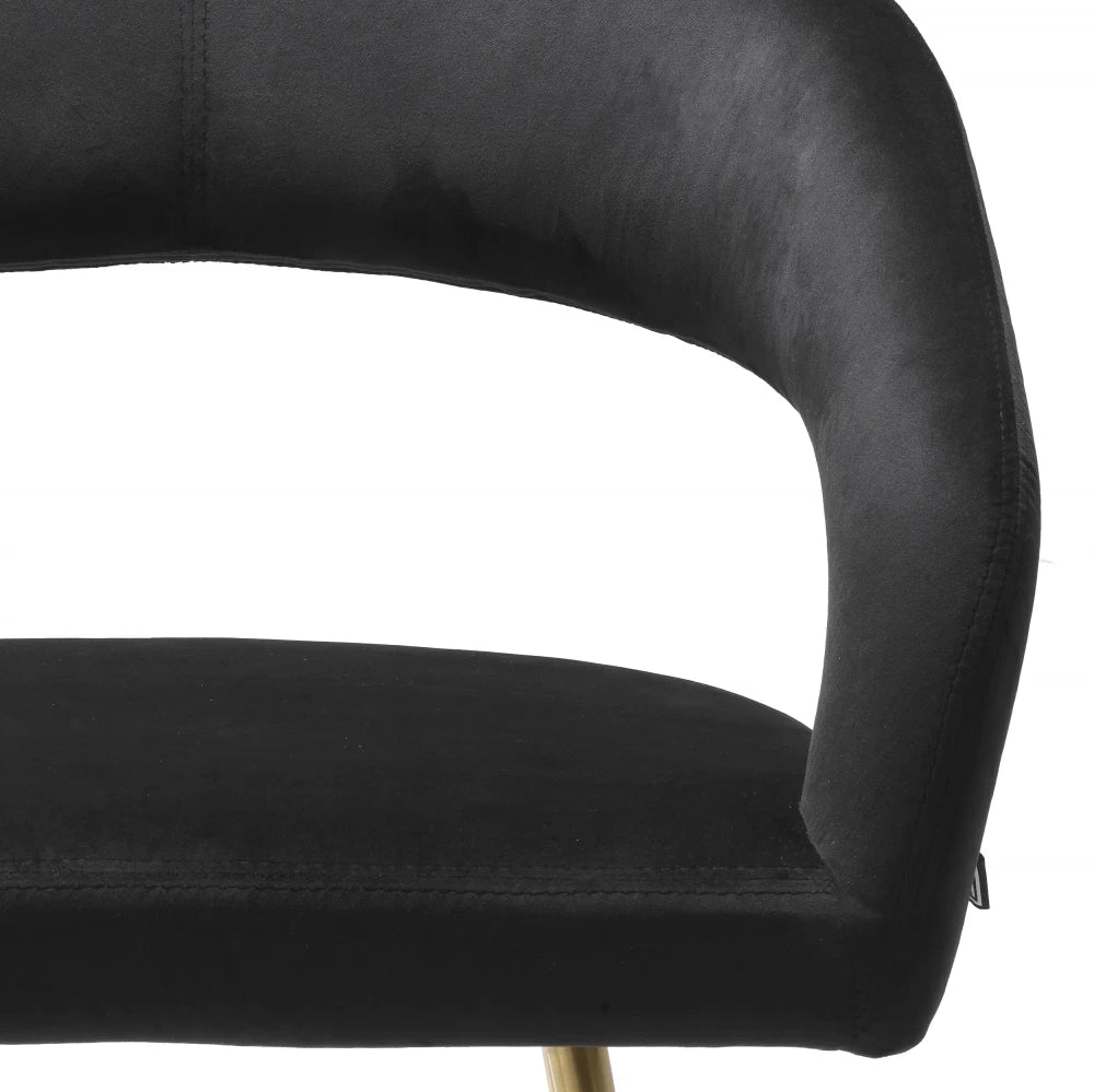 Scaun tapitat cu Catifea Negru cu picioare din Metal Auriu H77xL58xA56cm Bravo Eichholtz
