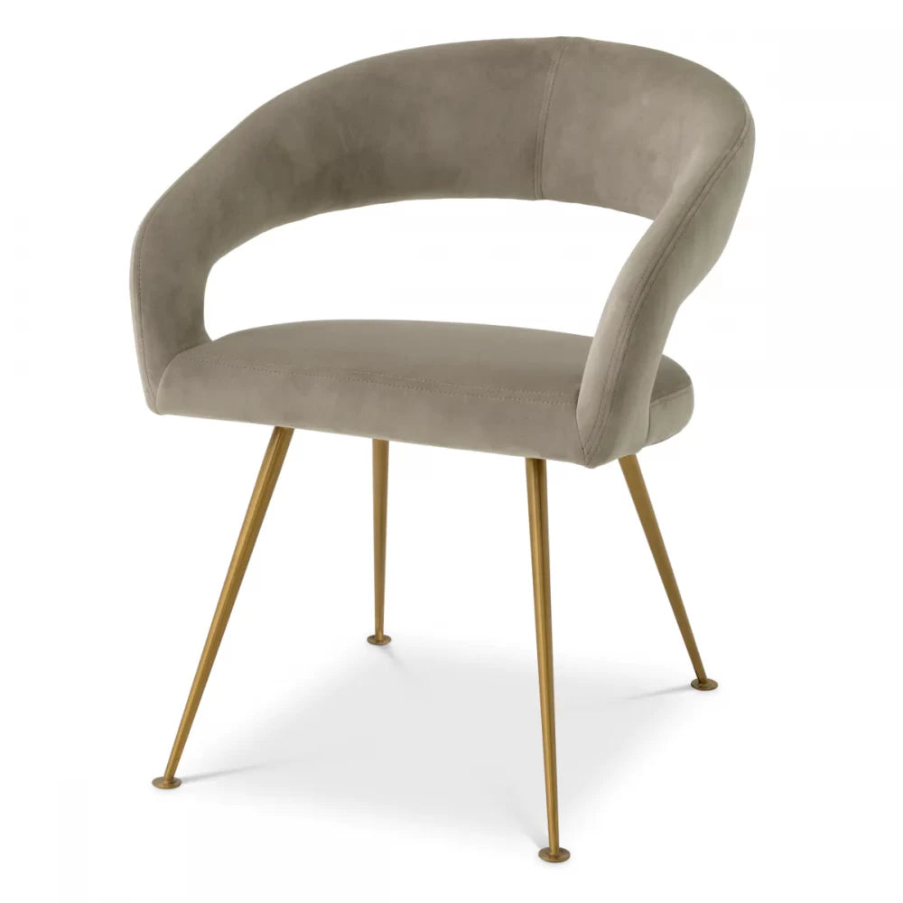 Scaun tapitat cu Catifea Grej cu picioare din Metal Auriu H77xL58xA56cm Bravo Eichholtz