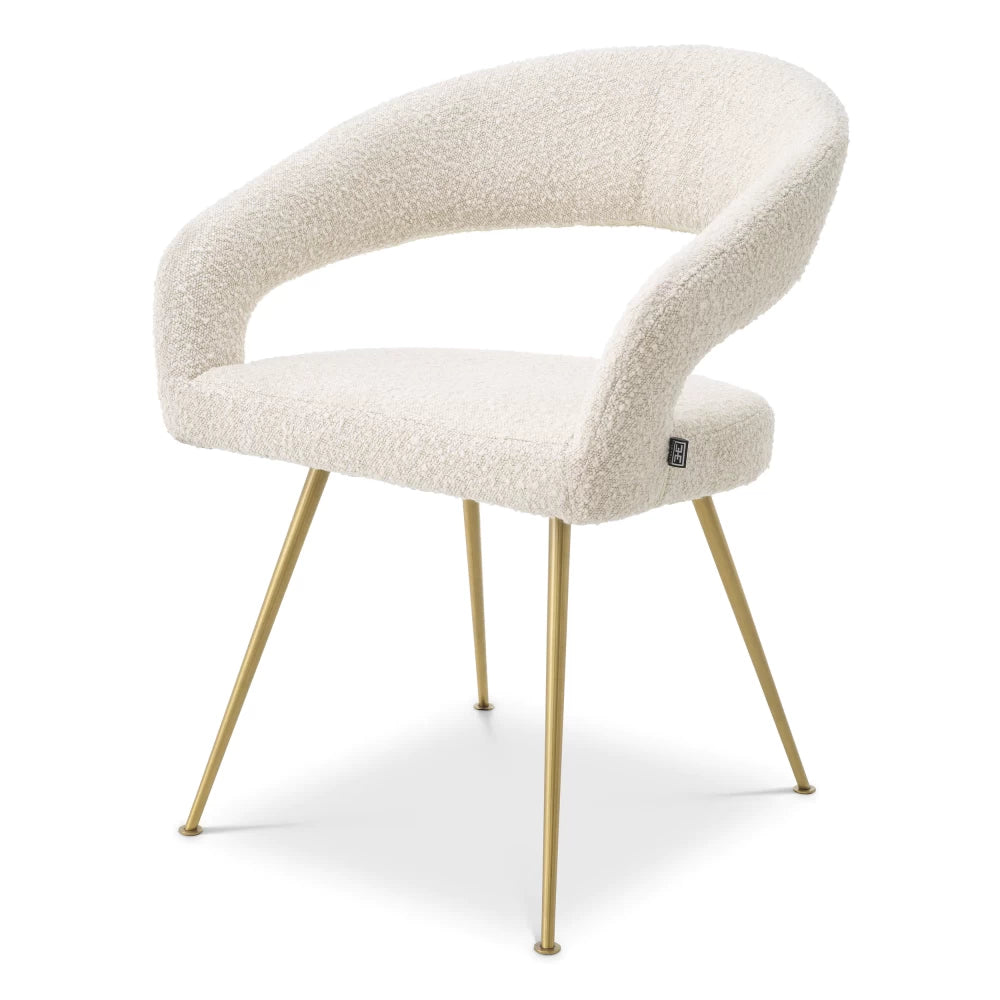 Scaun tapitat cu Stofa boucle Crem cu picioare din Metal Auriu H77xL58xA56cm Bravo Eichholtz