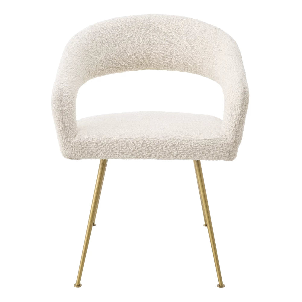Scaun tapitat cu Stofa boucle Crem cu picioare din Metal Auriu H77xL58xA56cm Bravo Eichholtz