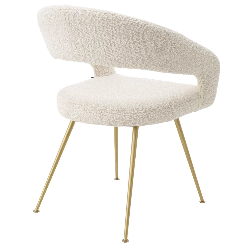 Scaun tapitat cu Stofa boucle Crem cu picioare din Metal Auriu H77xL58xA56cm Bravo Eichholtz