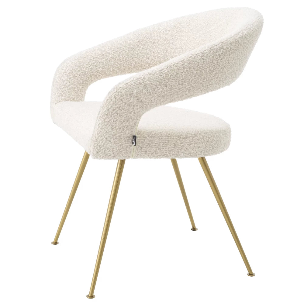 Scaun tapitat cu Stofa boucle Crem cu picioare din Metal Auriu H77xL58xA56cm Bravo Eichholtz