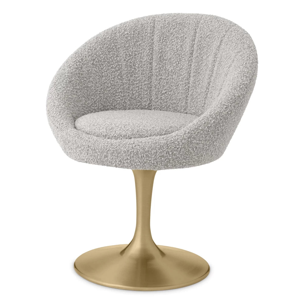 Scaun pivotant tapitat cu Stofa boucle Gri cu picioare din Metal Auriu H78.5xL67xA57cm ONeill Eichholtz