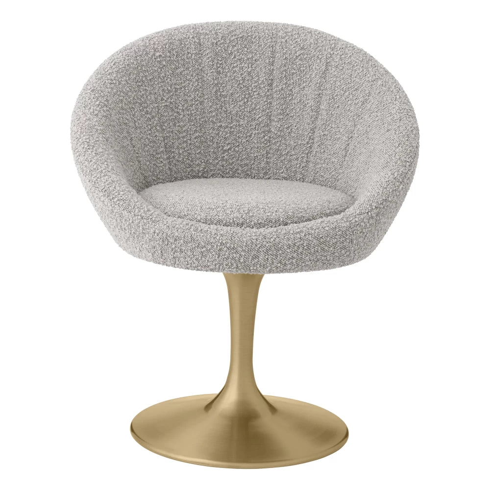 Scaun pivotant tapitat cu Stofa boucle Gri cu picioare din Metal Auriu H78.5xL67xA57cm ONeill Eichholtz