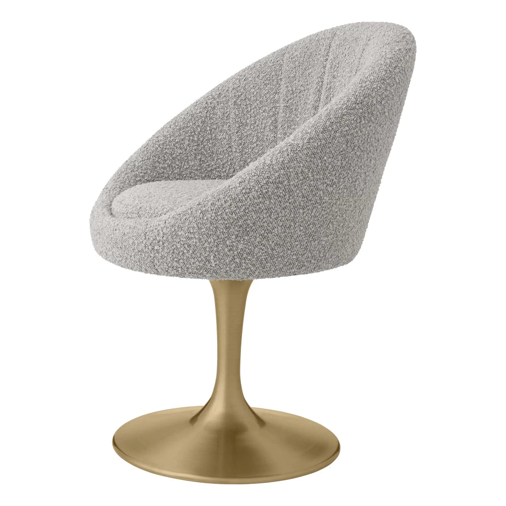 Scaun pivotant tapitat cu Stofa boucle Gri cu picioare din Metal Auriu H78.5xL67xA57cm ONeill Eichholtz