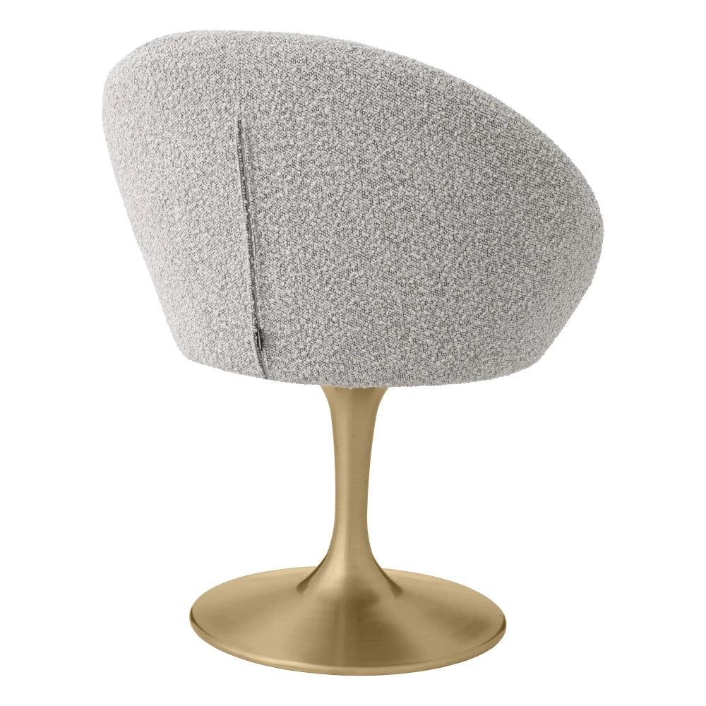 Scaun pivotant tapitat cu Stofa boucle Gri cu picioare din Metal Auriu H78.5xL67xA57cm ONeill Eichholtz