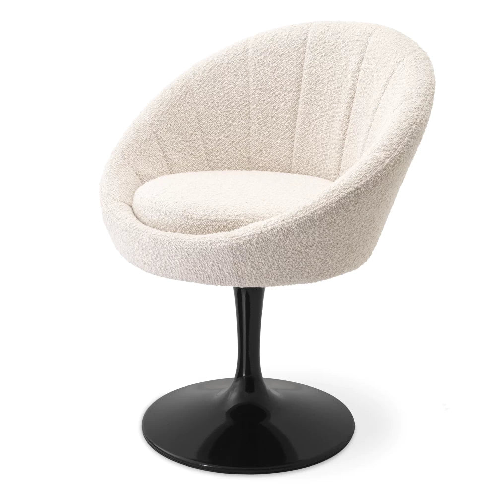 Scaun pivotant tapitat cu Stofa boucle Crem cu picioare din Metal Negru H78.5xL67xA57cm O'Neill Eichholtz