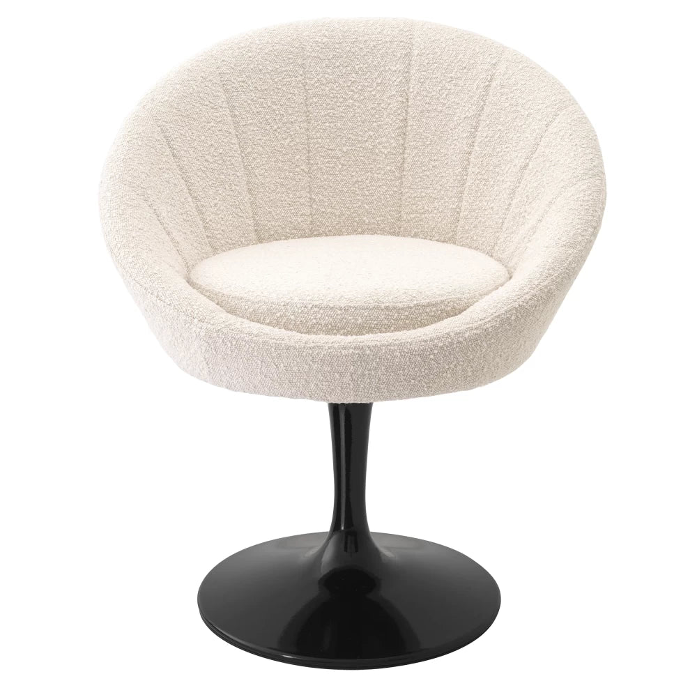 Scaun pivotant tapitat cu Stofa boucle Crem cu picioare din Metal Negru H78.5xL67xA57cm O'Neill Eichholtz