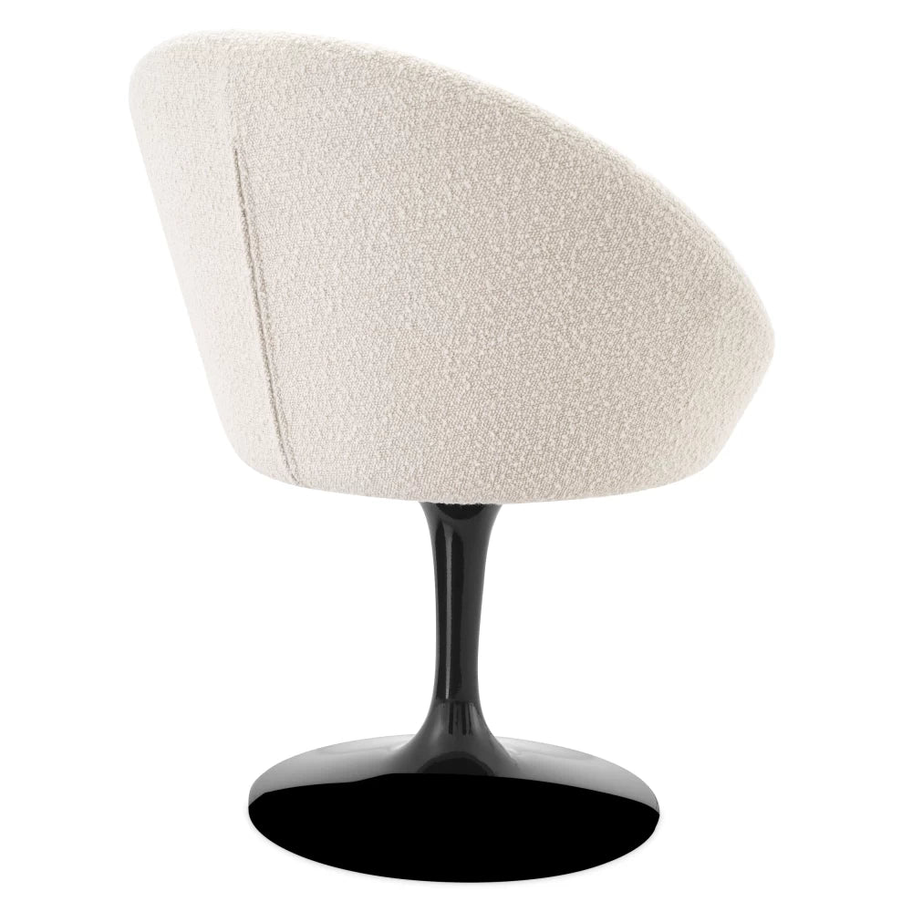 Scaun pivotant tapitat cu Stofa boucle Crem cu picioare din Metal Negru H78.5xL67xA57cm O'Neill Eichholtz