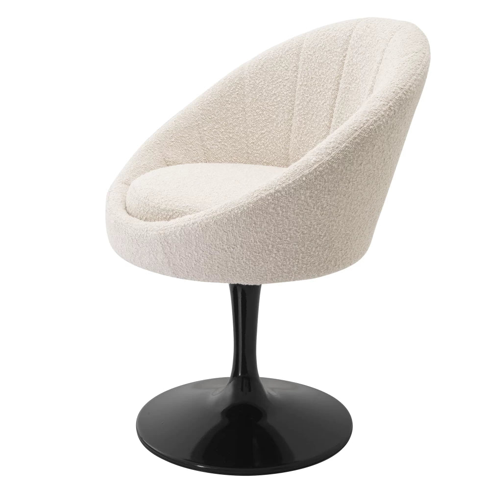 Scaun pivotant tapitat cu Stofa boucle Crem cu picioare din Metal Negru H78.5xL67xA57cm O'Neill Eichholtz