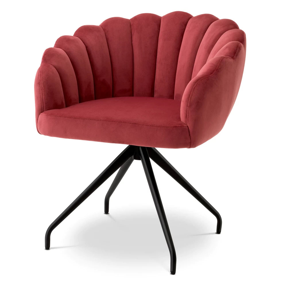 Scaun pivotant tapitat cu Catifea Rosu cu picioare din Metal Negru H78.5xL65.5xA64cm Luzern Eichholtz