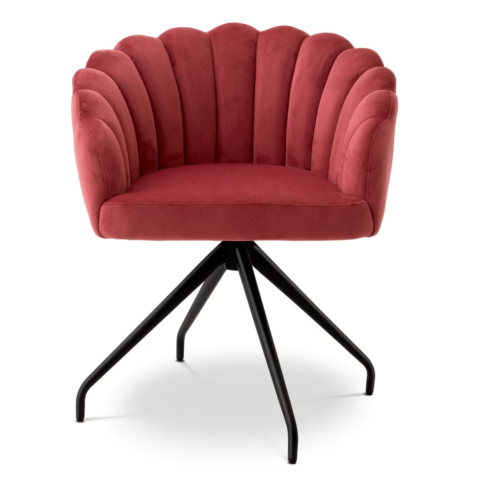 Scaun pivotant tapitat cu Catifea Rosu cu picioare din Metal Negru H78.5xL65.5xA64cm Luzern Eichholtz