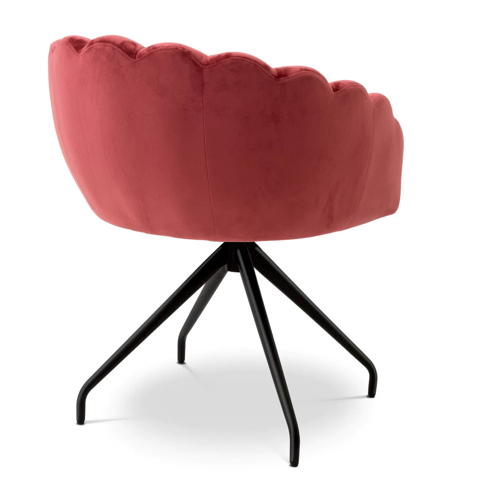Scaun pivotant tapitat cu Catifea Rosu cu picioare din Metal Negru H78.5xL65.5xA64cm Luzern Eichholtz