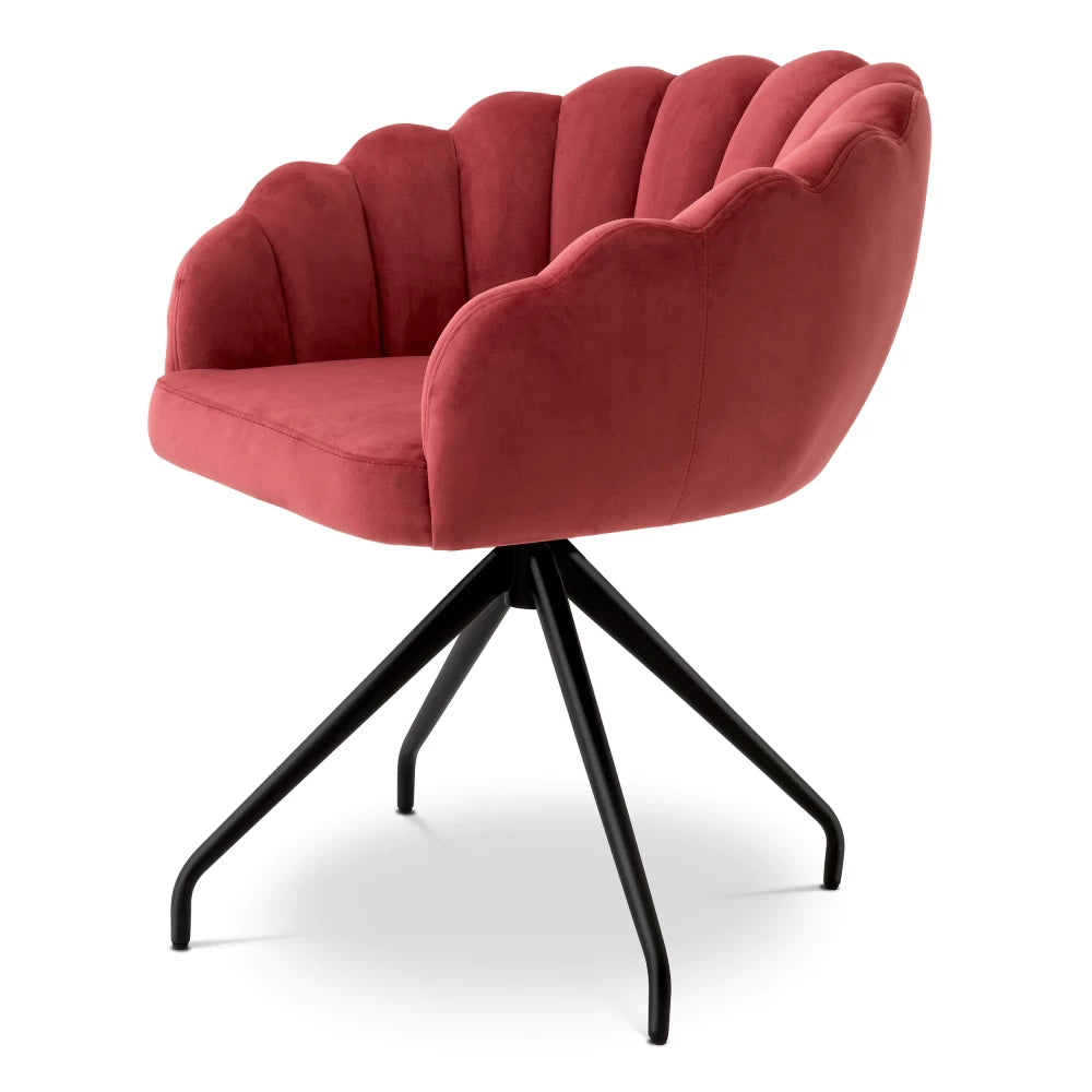 Scaun pivotant tapitat cu Catifea Rosu cu picioare din Metal Negru H78.5xL65.5xA64cm Luzern Eichholtz