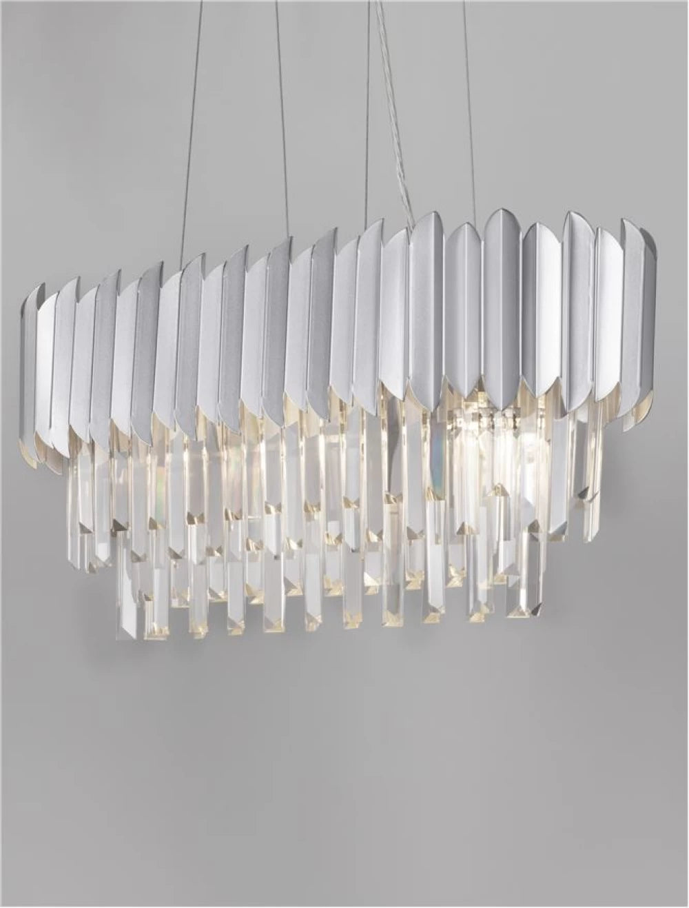 Candelabru structura din Aluminiu Argintiu si abajur din Cristal Transparent H120xL70cm IP20 MAGNOLIA