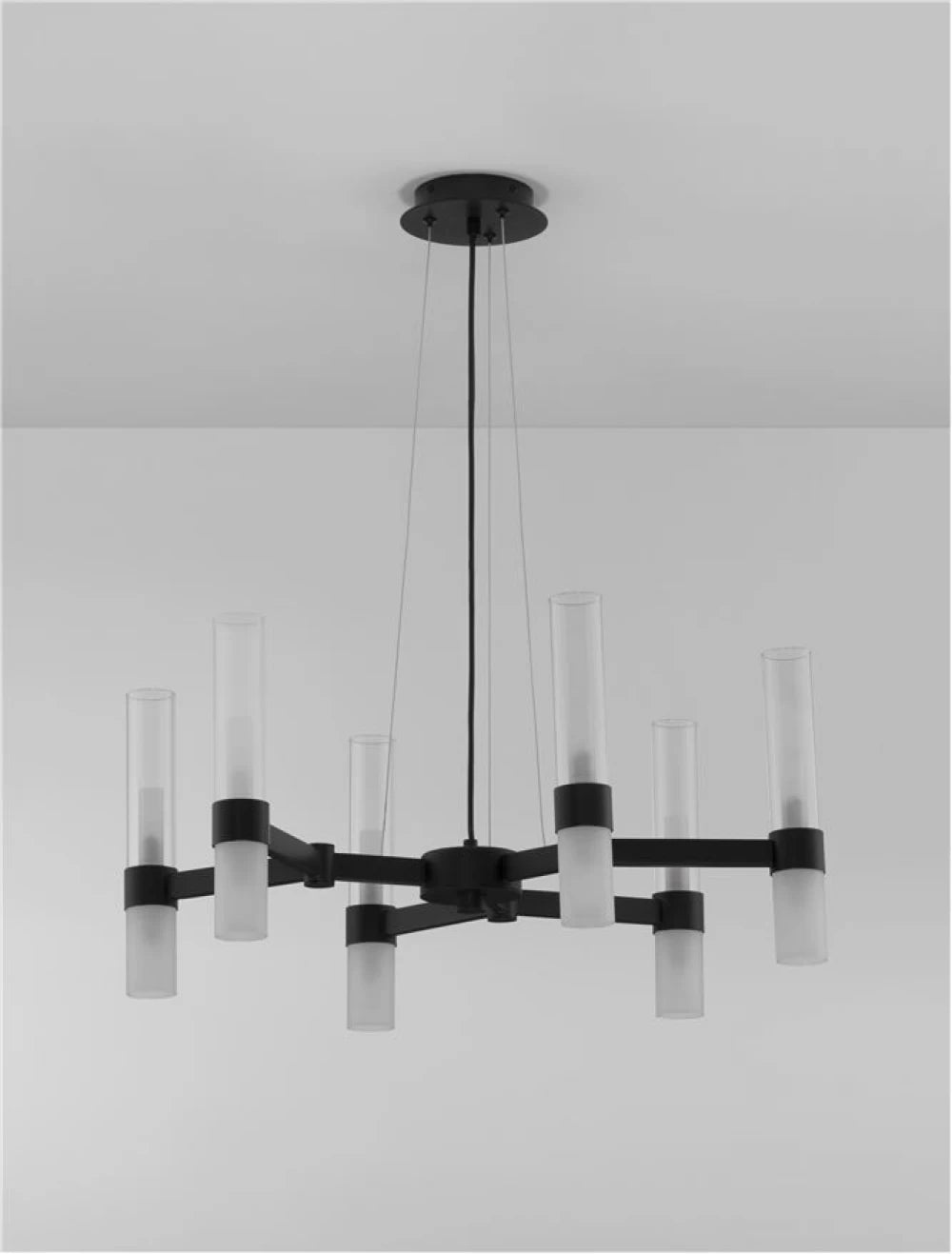 Candelabru structura din Metal Negru si abajur din Sticla Transparent/Alb H210xL70cm IP20 CENTURY