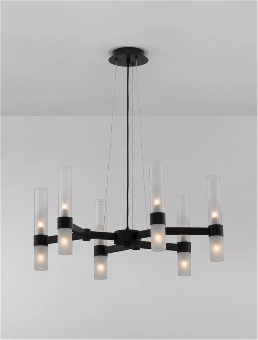 Candelabru structura din Metal Negru si abajur din Sticla Transparent/Alb H210xL70cm IP20 CENTURY