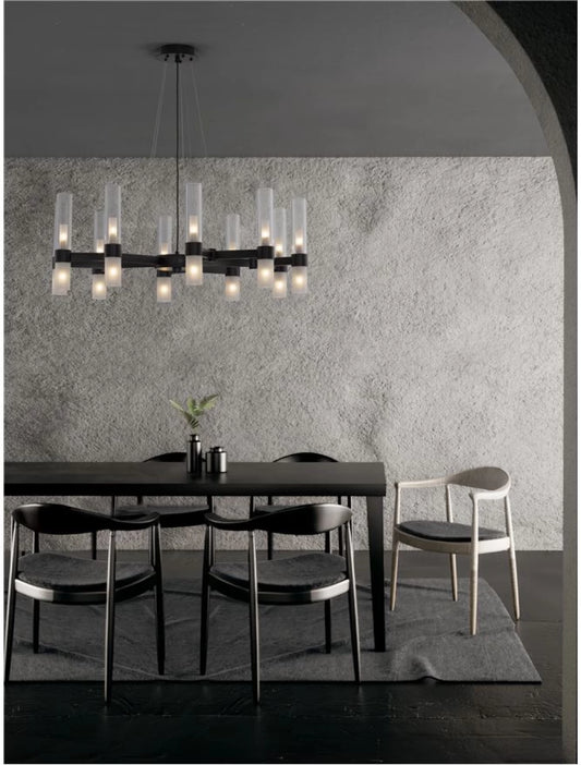Candelabru structura din Metal Negru si abajur din Sticla Transparent/Alb H210xL85cm IP20 CENTURY
