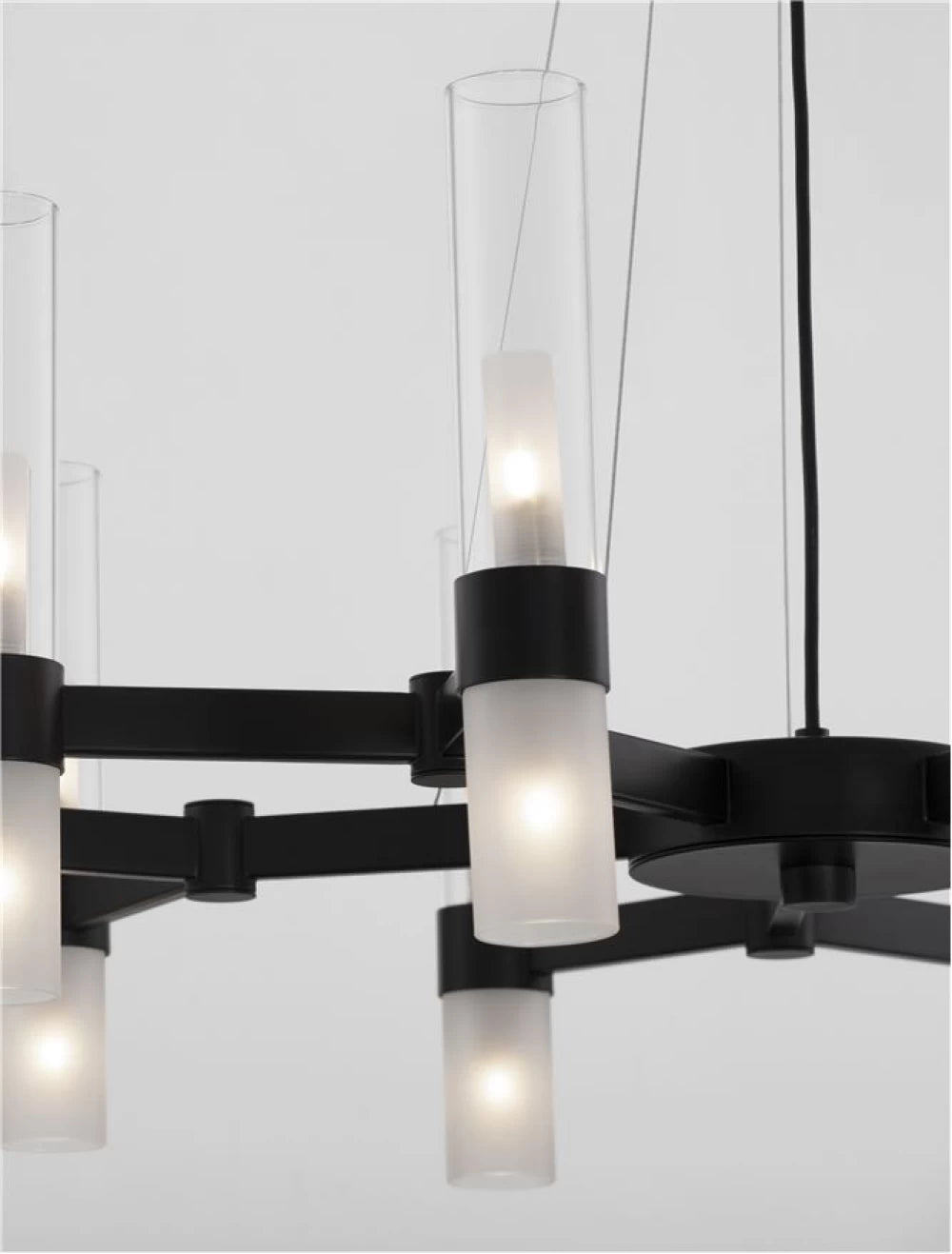 Candelabru structura din Metal Negru si abajur din Sticla Transparent/Alb H210xL85cm IP20 CENTURY