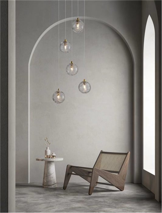 Candelabru structura din Metal Auriu si abajur din Sticla Transparent H180xL35cm IP20 COEN
