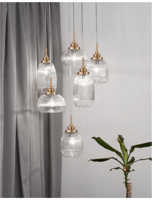 Candelabru structura din Metal Auriu si abajur din Sticla Transparent H120xL51cm IP20 MOND